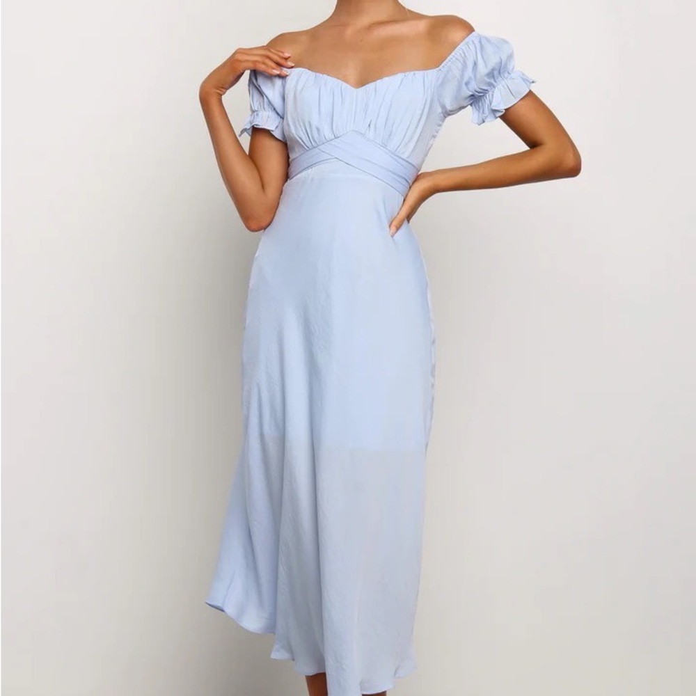 Petal & Pup Light Blue Off-Shoulder Midi Dress
